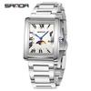 Sanda Elegant Ladies' Square Alloy Waterproof Quartz Watch with Roman Numerals and Moon Phase.