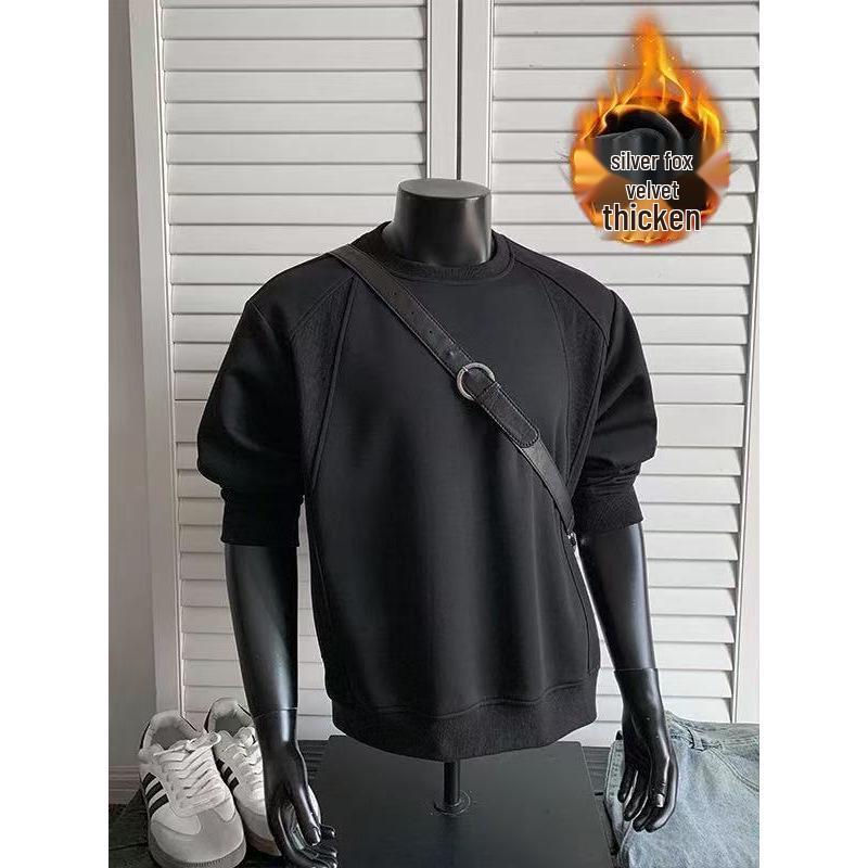 Men's Plus Size Heavyweight Crewneck Hoodie - Fleece Lined, Loose Fit, Long Sleeve, Trendy for Autumn and Winter