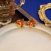 Silver Needle Gardenia Enamel Pearl Earrings - Elegant Light Luxury Leaf Design