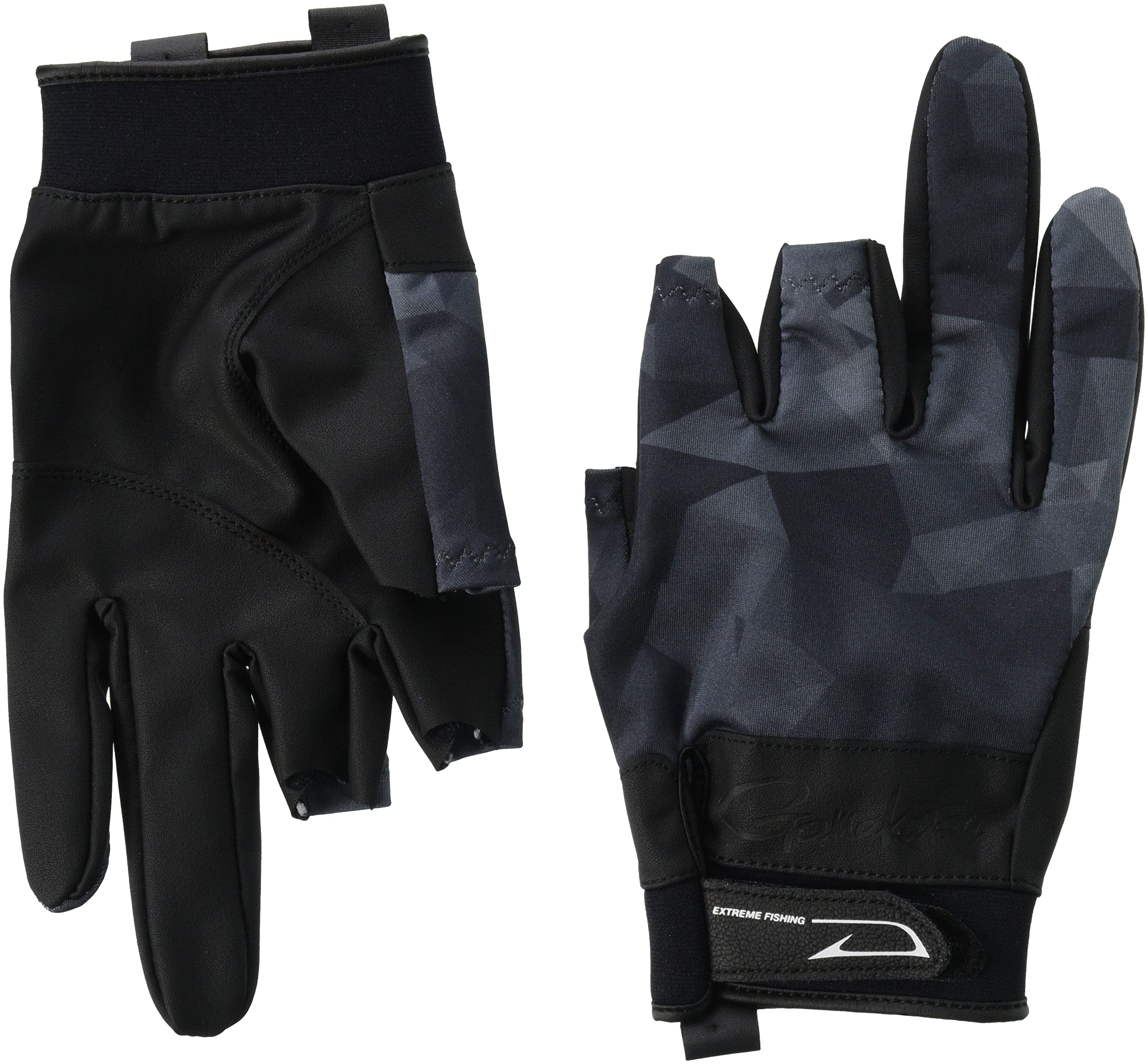 

Gamakatsu Stretch Fishing Gloves (3 Cut) GM7291 Black Polygon LL