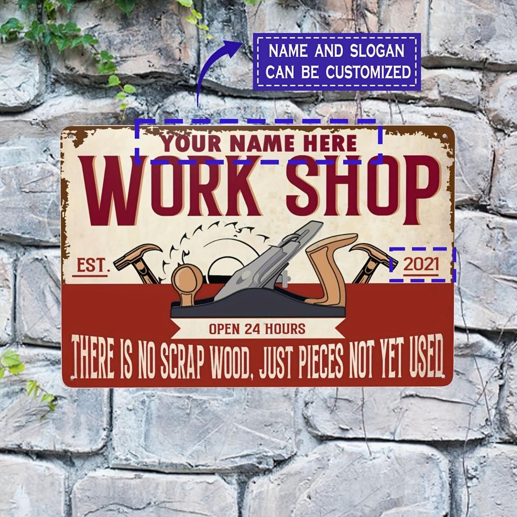 Custom Metal Sign Rustic Workshop Decor Red Orange Wall Art Aluminum Poster