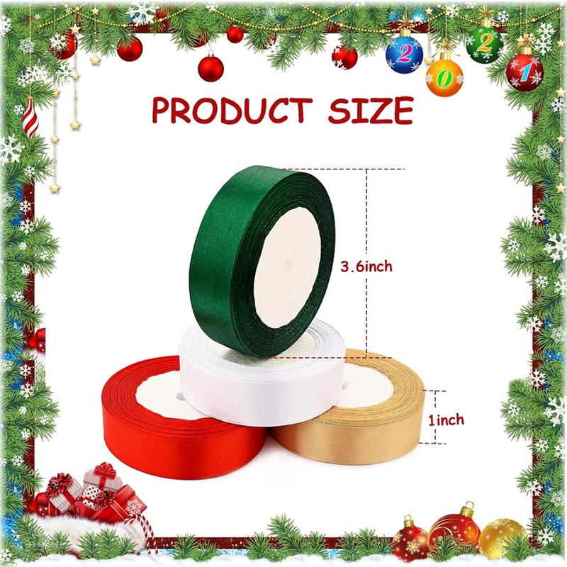 Good-Christmas Ribbon, 4 Rolls 100 Yards Christmas Satin Ribbon Gift Wrapping Ribbon Double Faced Solid Satin Ribbon