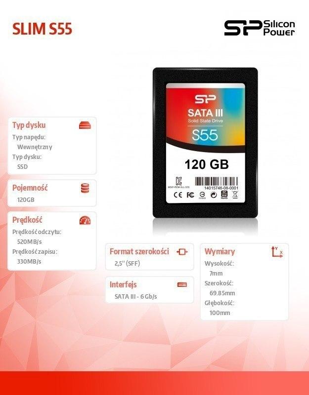 Silicon Power Slim S55 120GB SATA SSD | 550MB/s Lesegeschwindigkeit | 420MB/s Schreibgeschwindigkeit | 36 Monate Garantie
