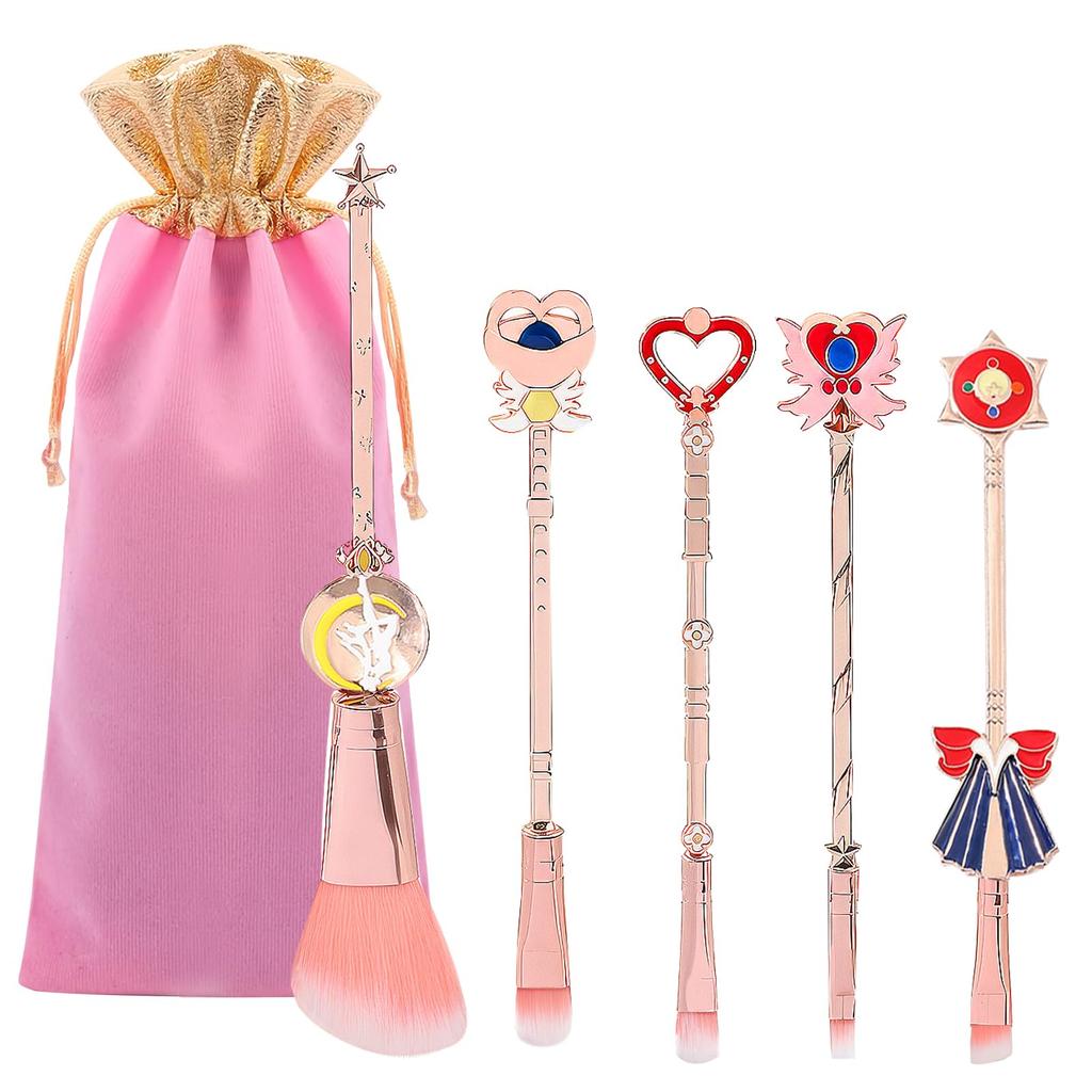 Cute 5-Piece Sailor Moon Makeup Brush Set, Fiber Bristles, Eyeshadow Brush, Eyebrow Brush, Powder Brush, Super Soft Makeup Brush