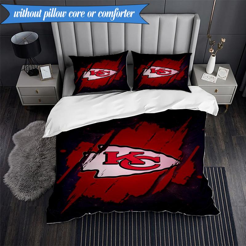 3PCS City Chiefs Emblem Printed Soft Bedding Set,Including 1pc Duvet Cover And 2pcs Pillowcases Perfect for Bedroom, Dormitory, Fan gift