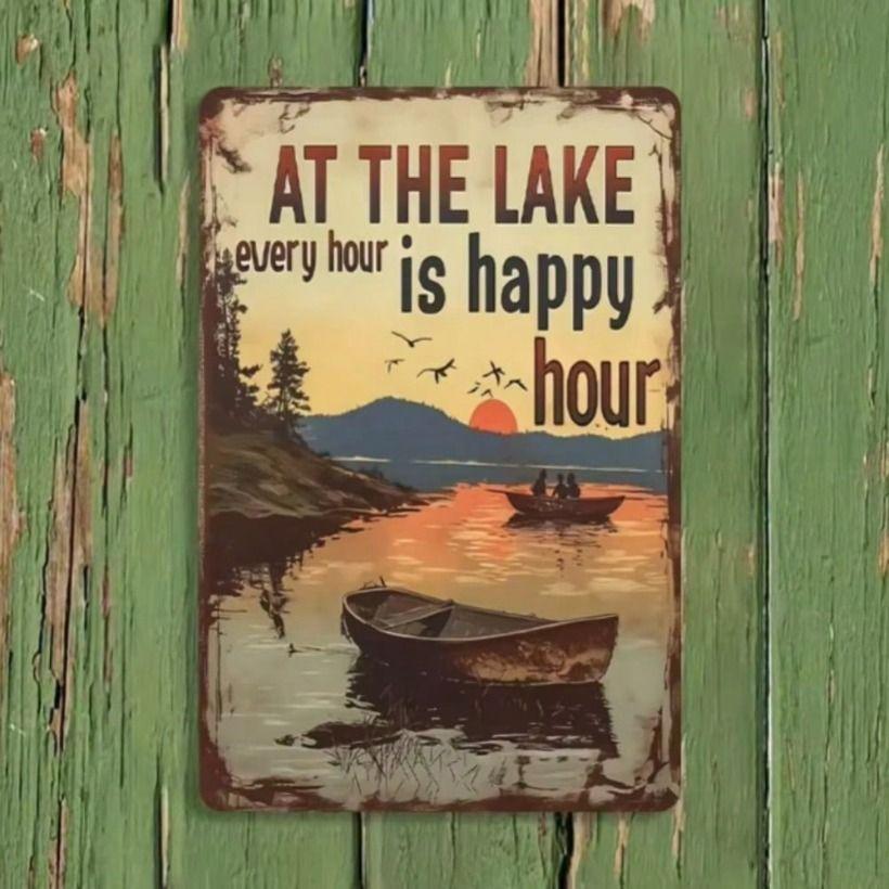 Tin Sign Lake of Happiness Funny Metal Poster for Wall Outdoor Garden Decor