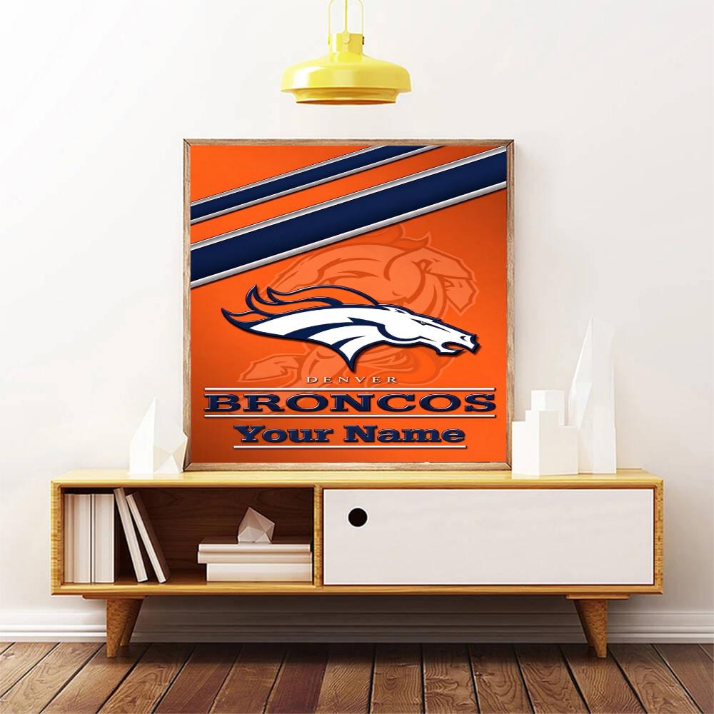 Denver Broncos Logo Personalized Text Diamond Painting Round Diamond Mosaic Rhinestones Diamond Embroidery Craft Kit Wall Decor Without Frame