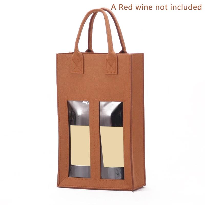 

1Pcs Felt Red Wine Handbag Wine Gift Box With Window Double Bottle Champagne Package Bags Wedding Favors For Guests A коричневий