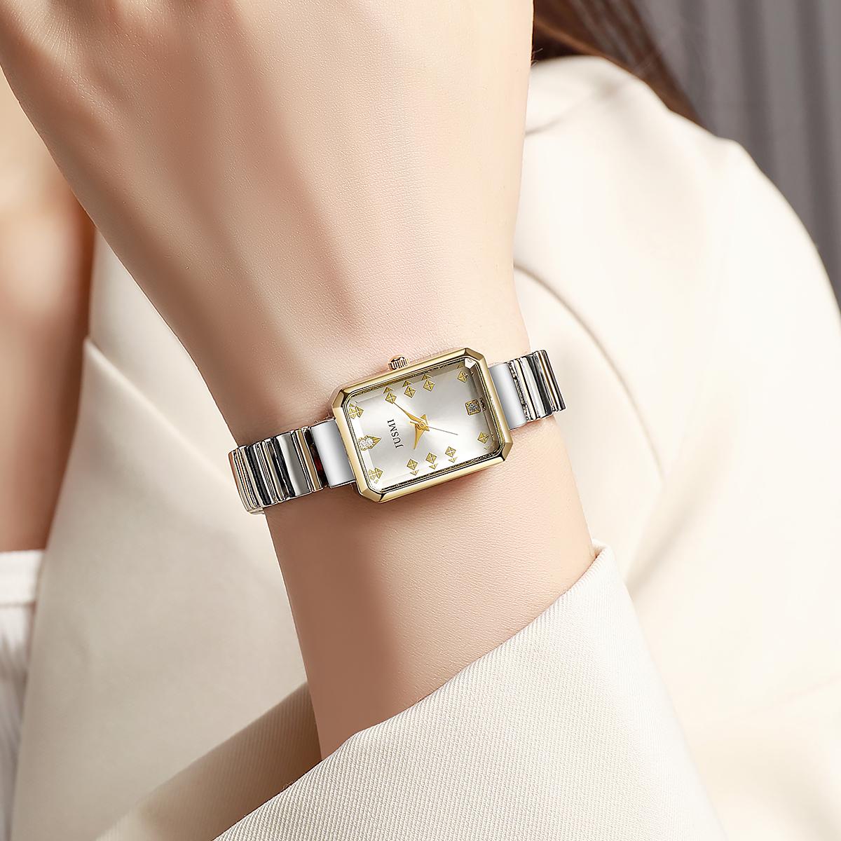 

Новые женские горячо продаваемые компактные и универсальные часы с тонким ремешком, квадратные кварцевые часы серебряный