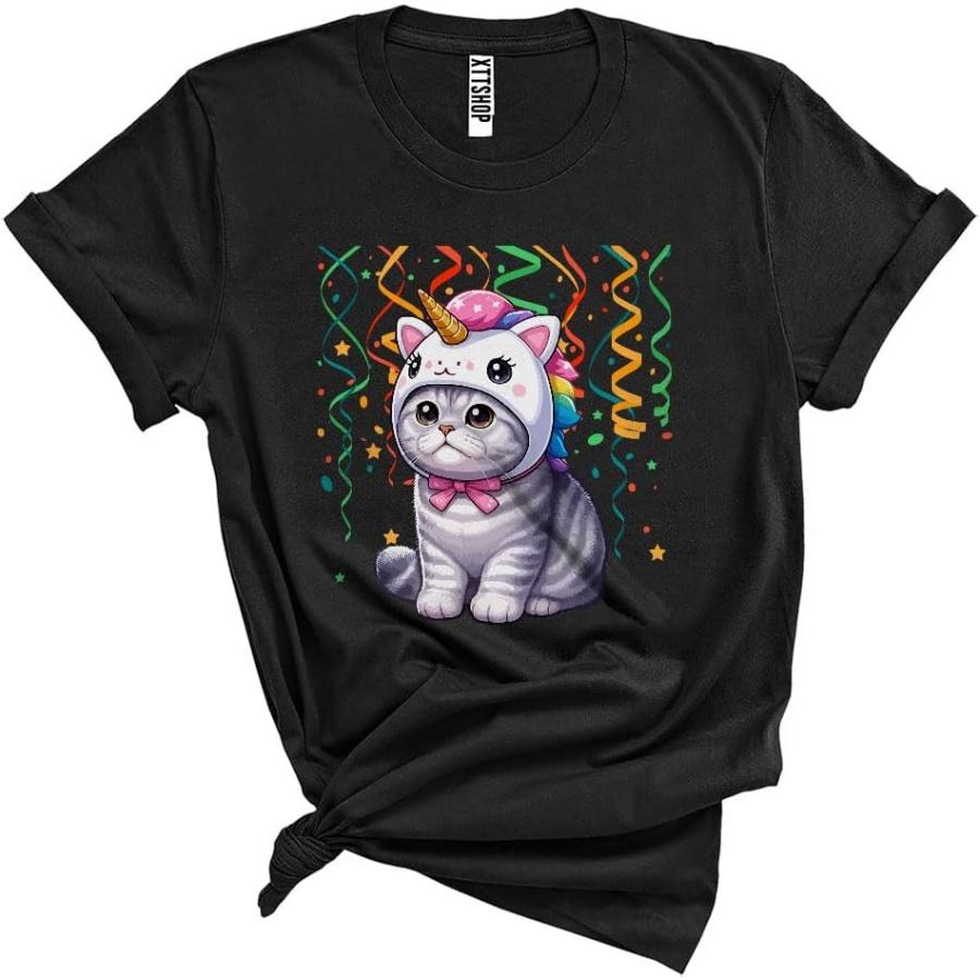 CUTEBUNNYSTORE British Shorthair Unicorn, Funny Cute British Shorthair Cat Wearing Unicorn Owner Lover Unisex T-Shirt Black XXXXXL разноцветный
