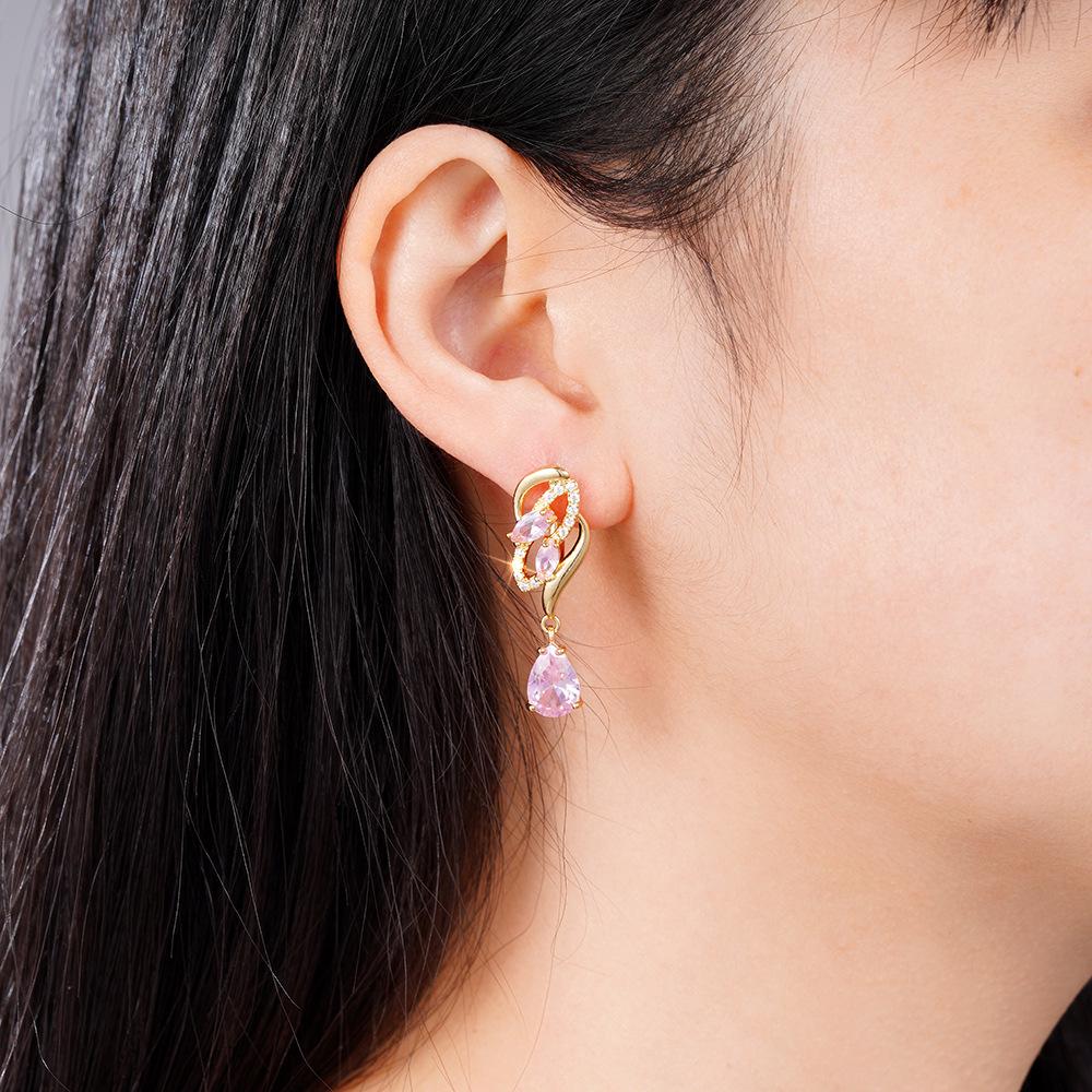 Cao Shitemu Teardrop Pink Birthstone Luxury Earrings