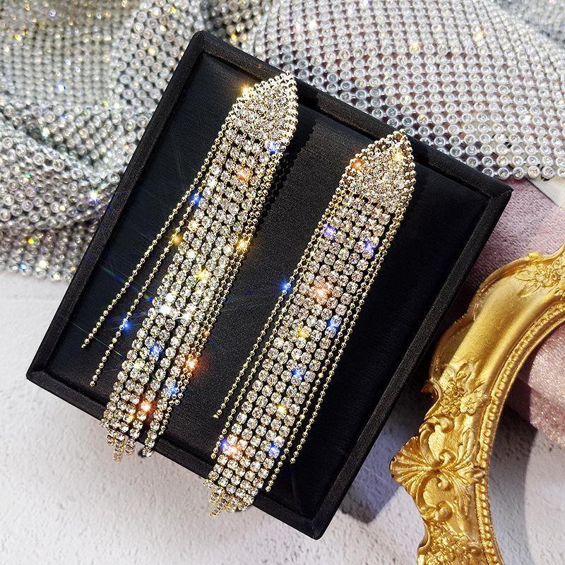 S925 Silver Needle Korean Fashion Diamond Tassel Earrings for Women