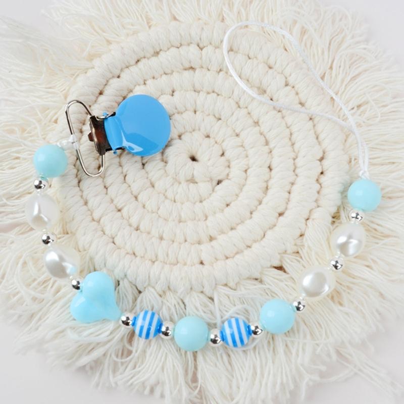 Colorful Crystal Bead Pacifier Chain Upgraded Anti-Drop Chain Round Clip Used for Newborn Girls Essentials- Baby Shower-