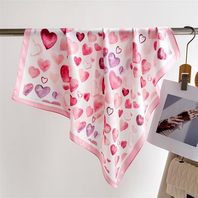 70cm Kleiner quadratischer Schal Imitation Seidenschal Kopftuch Frühling und Sommer Bunter Herz Tanz Bedruckter Schal Schal Professioneller Vielseitiger Schal