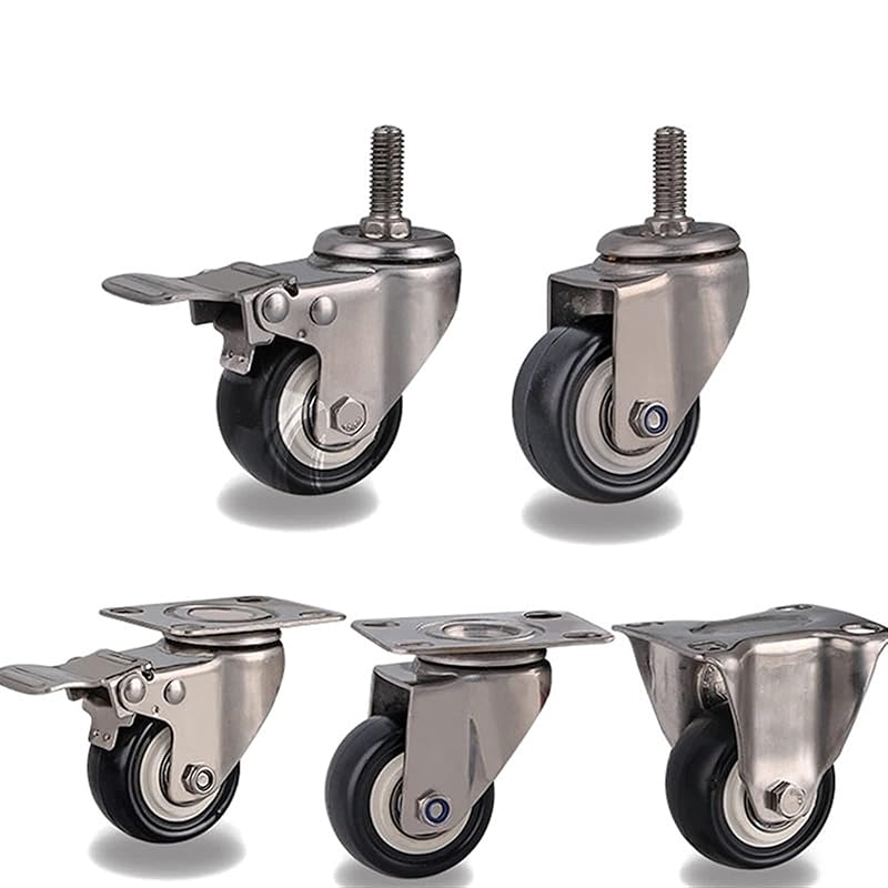 2Pcs 2 Inch Casters Wheels with 304 Stainless Steel Frame Polyurethane Tread Mute No Rust for Humid Environment Industrial PU Casters(Flat Brake,1.5