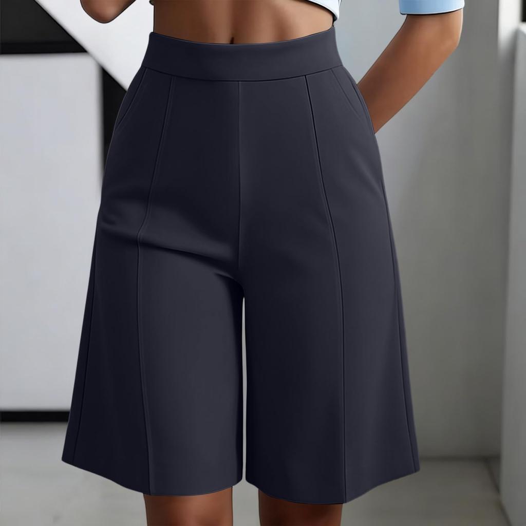 Women's High Waist Elastic Waistband Wide Leg Casual Shorts with Pockets Loose Fit Comfortable Summer Bottoms