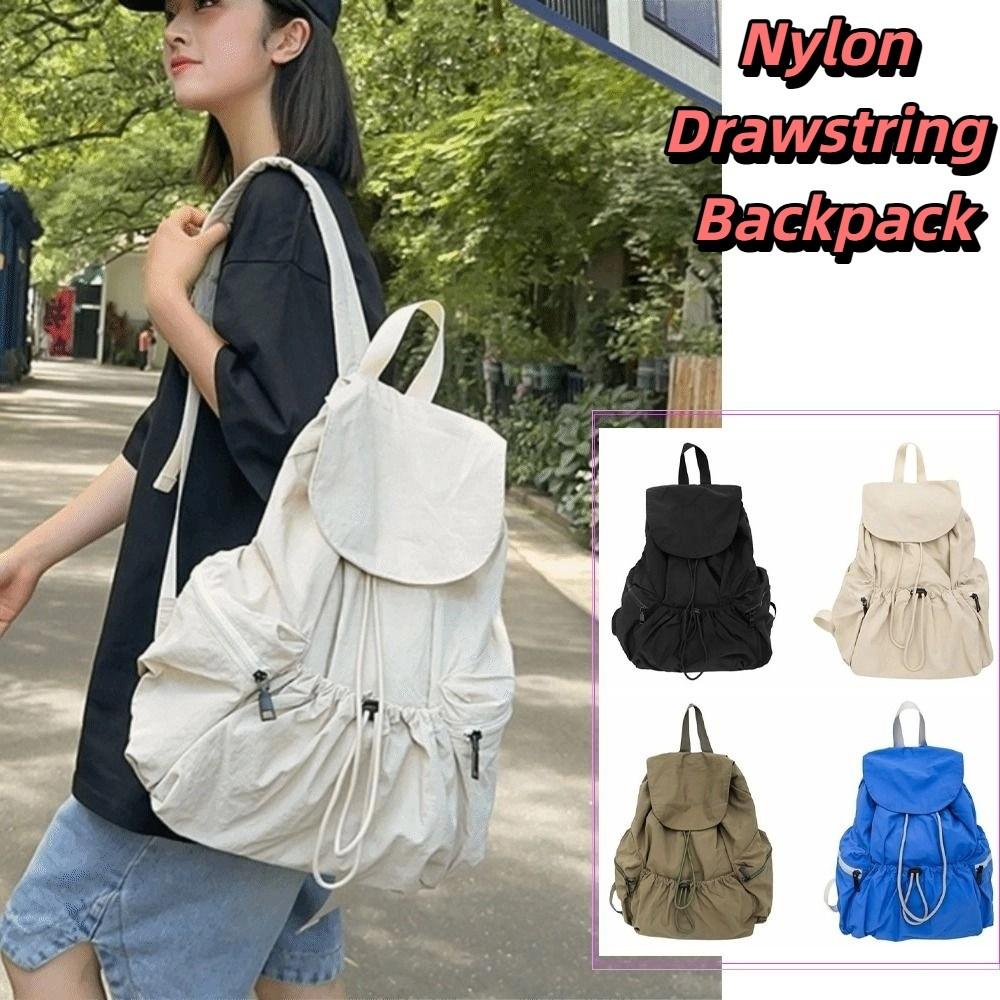 Casual Nylon Drawstring Backpack Lightweight College Student Schoolbag Canvas Shoulder Bag  Student