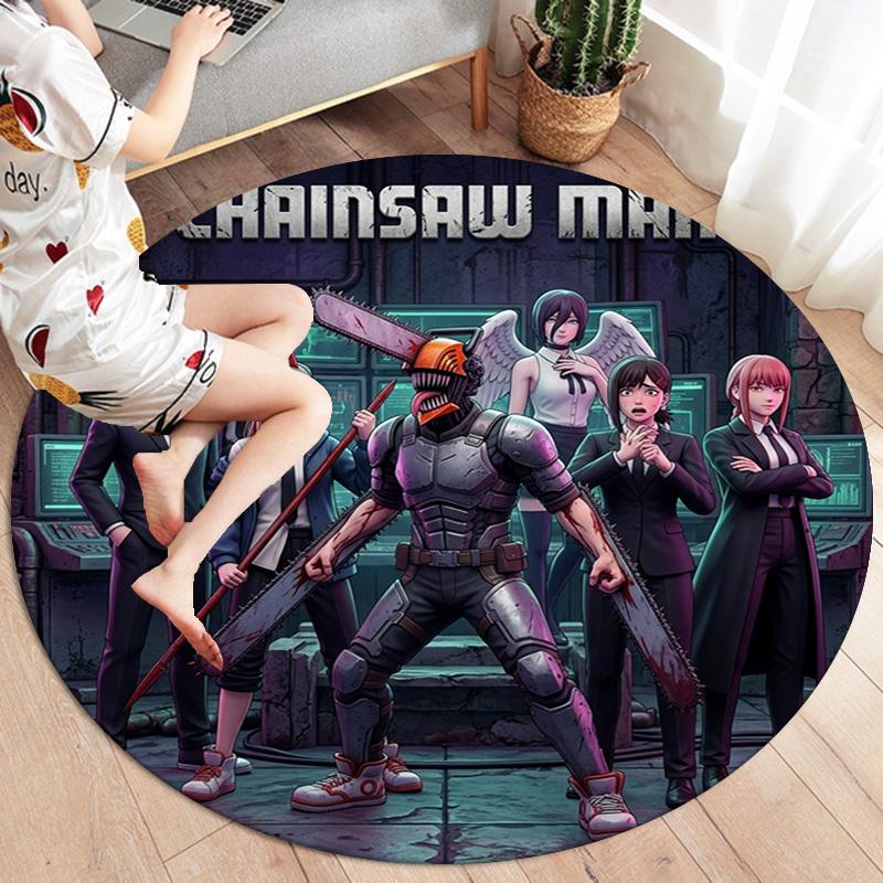 Chainsaw Man Round Area Rug Carpet Rug For Living Room Bedroom Sofa Playroom Decor Nonslip Floor Mat