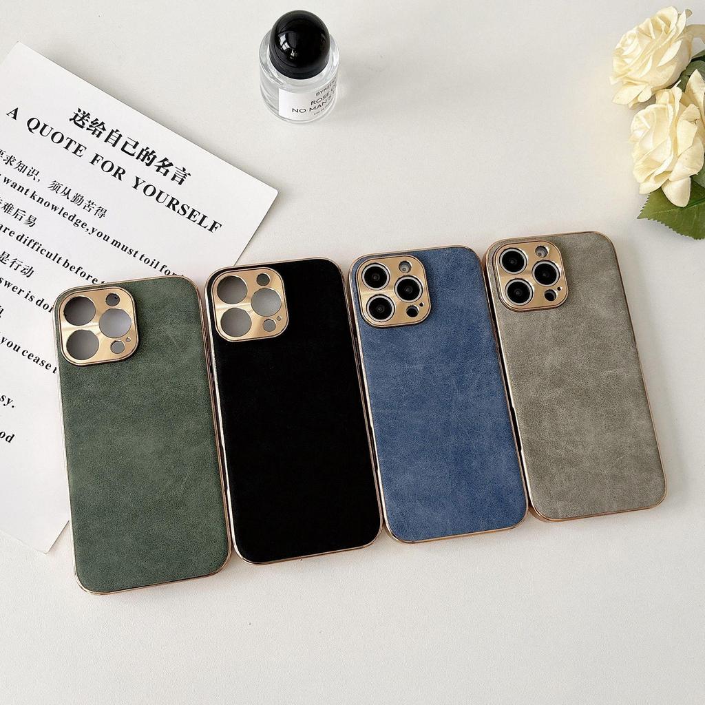 iPhone 17 Pro Max Electroplated Metal Lens Case with PU Leather