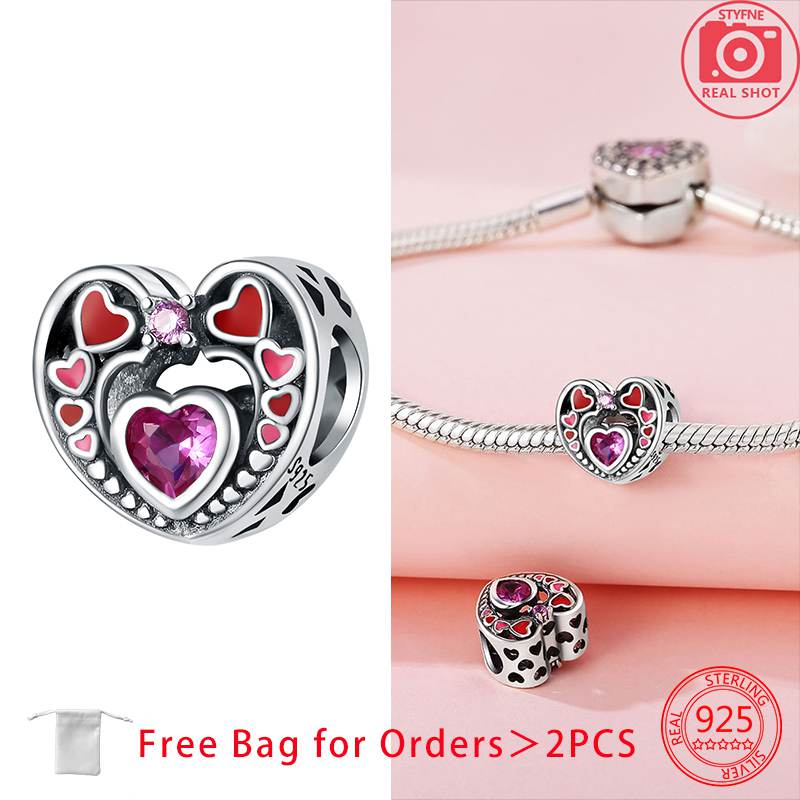 Authentic Charm Bead Charms Copper Love You Heart Pendant Bead Charms Compatible With Bracelets Bead Charms for Women Do It Yourself Jewellery Making