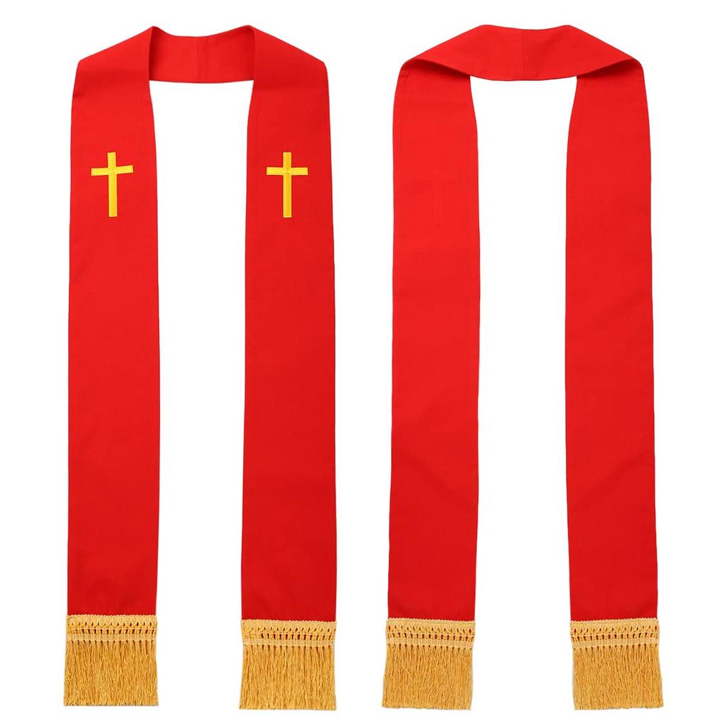 Church Clergy Pastor Cross Embroidered Stole [BLESSUME] (Red 1)