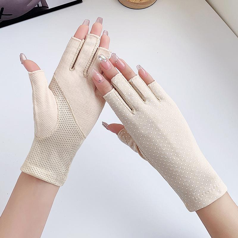 Women’s Summer UV Protection Gloves, Cotton Breathable Stretch Gloves, Anti-Slip Half Finger Gloves for Driving Riding Outdoor