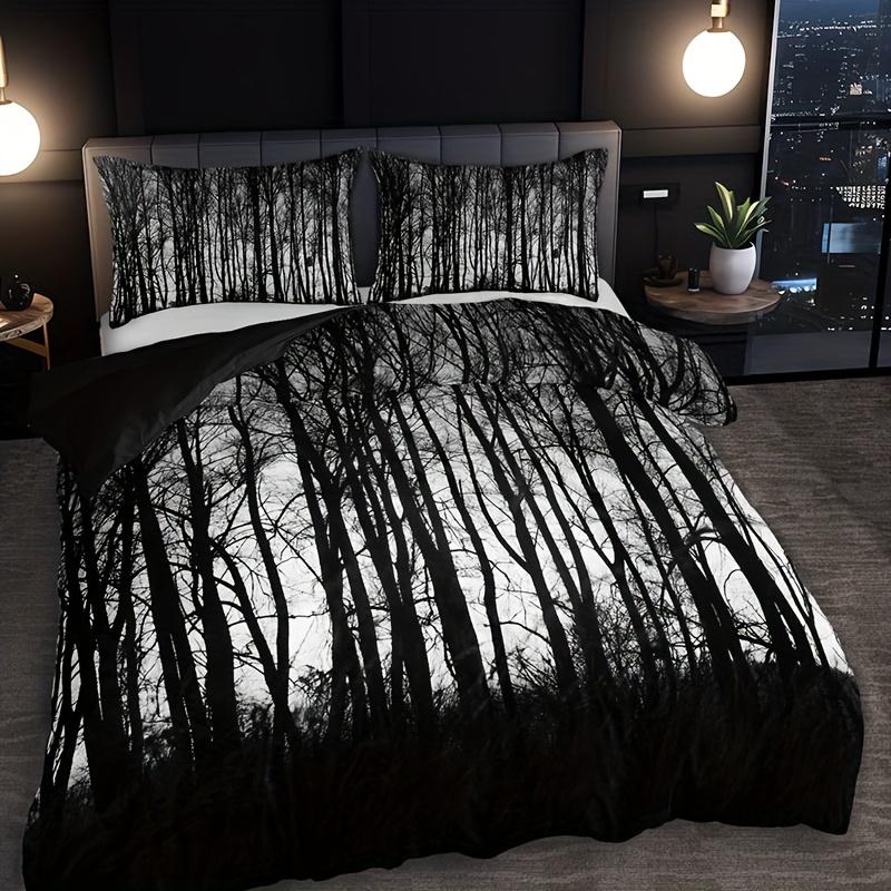 3pcs Black Tree Forest Duvet Cover Set Bedding Set Pillowcases No Filling High-Definition Print Queen King Size for Home Bedroom