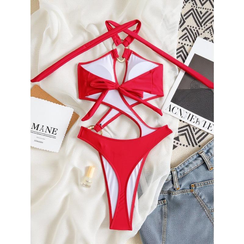 Damen Einfarbig Rückenfrei Kreuz One-Piece Badeanzug
