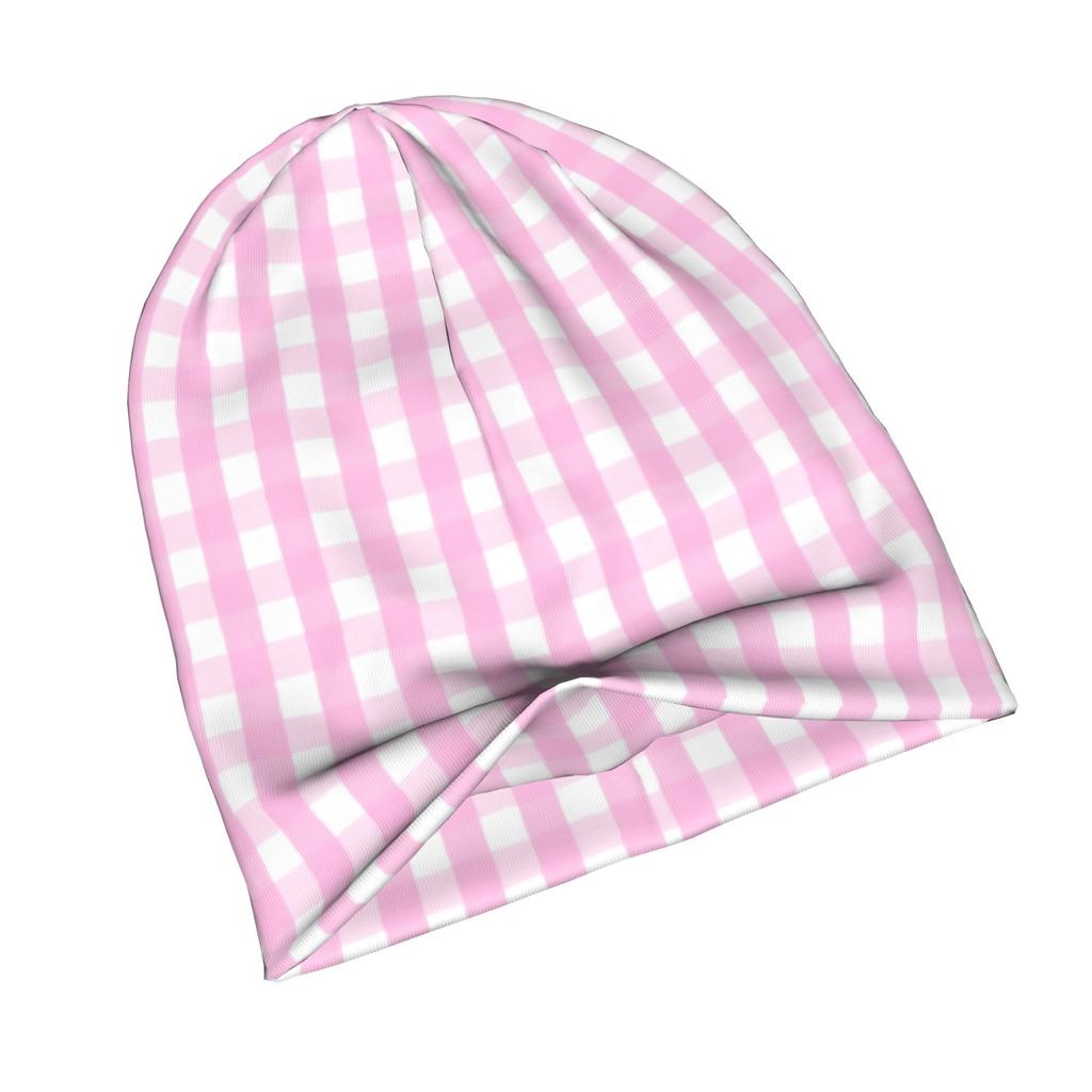 Pink Gingham, Checkered, Buffalo, Plaid Pattern Daily Style Knit Hat for Adults Perfect for Weekend Errands Quick Meetups Or Everyday City Wear with a