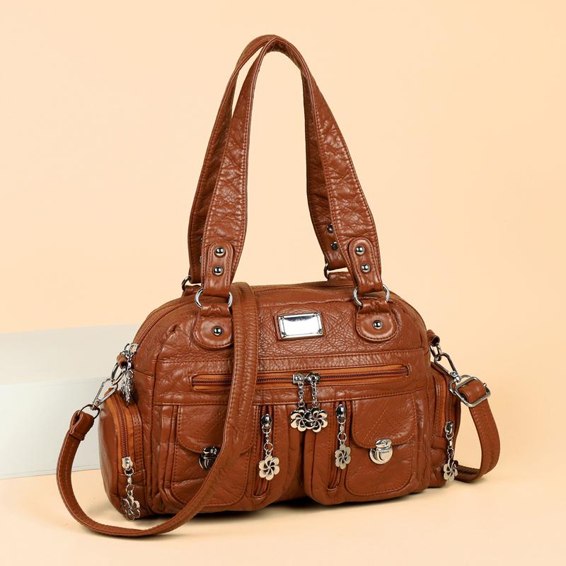 High Quality Soft Washed Leather Shoulder Bag for Women Women Bag Luxury Designer Multifunction Travel Handbag Commuter Tote Sac