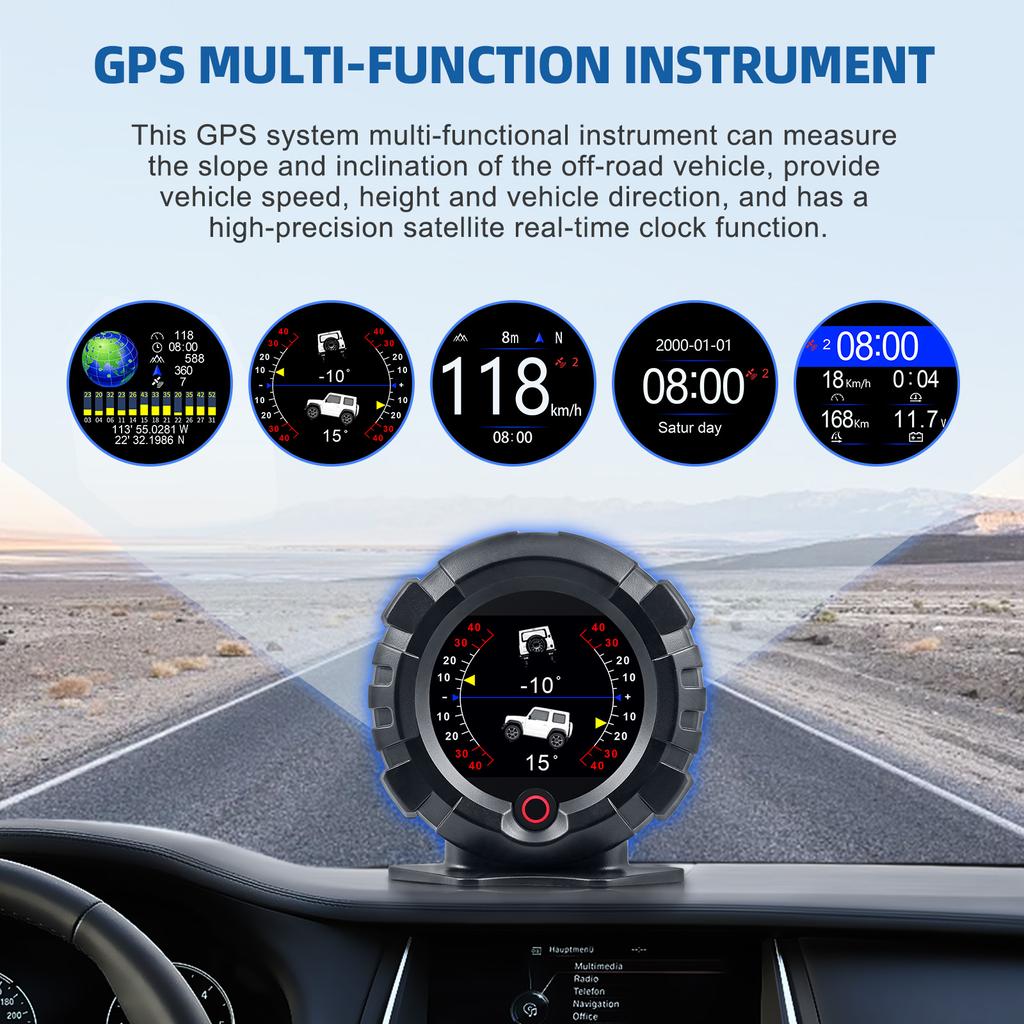 AD X95 Head Up Display GPS HUD Slope Meter Accessories HUD Auto Electronic Speedometer MPH KMH Speed Pitch Tilt Angle Altitude