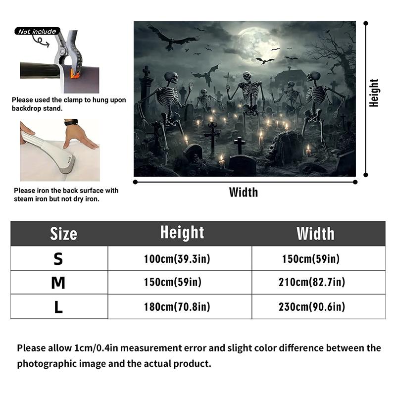 One 2D Flat Polyester Background of a Ghost Cemetery Featuring a Full Moon and Skull Scenes Suitable for Halloween Decoration