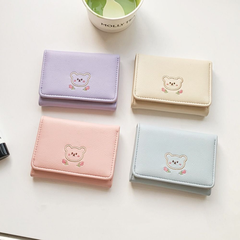 Multiple Card Slot Cute Tri-Fold Purses Portable Women Card Holder Pouch Bear Short Wallet  Daily