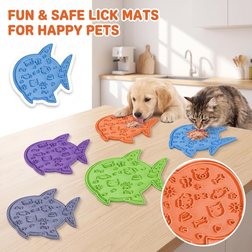 Fish Shape Silicone Slow Feeder for Dogs and Cats, Lick with Suction Cups, Eating Training Pad for Slow Feeding