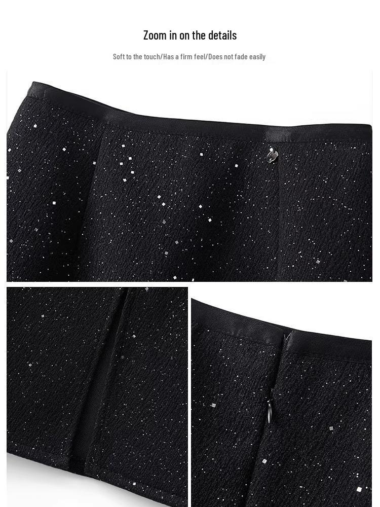 Luxe Black Sequin Midi Skirt - 2026 Spring Collection: Elegant, Slimming, Versatile, Hip-Hugging Straight Cut for Women