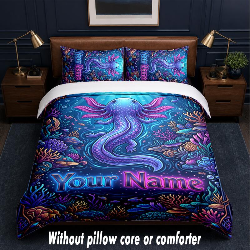 Mermaid Underwater Theme Custom Text Or Name 3Pcs Bedding Set,1 Flat Sheet & 2 Pillowcases Personalized Home Bedding