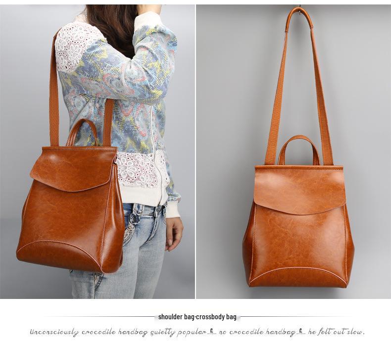 Europäische & Amerikanische Mode Vielseitiger Rindsleder-Rucksack: Damen Multifunktionstasche aus echtem Leder.