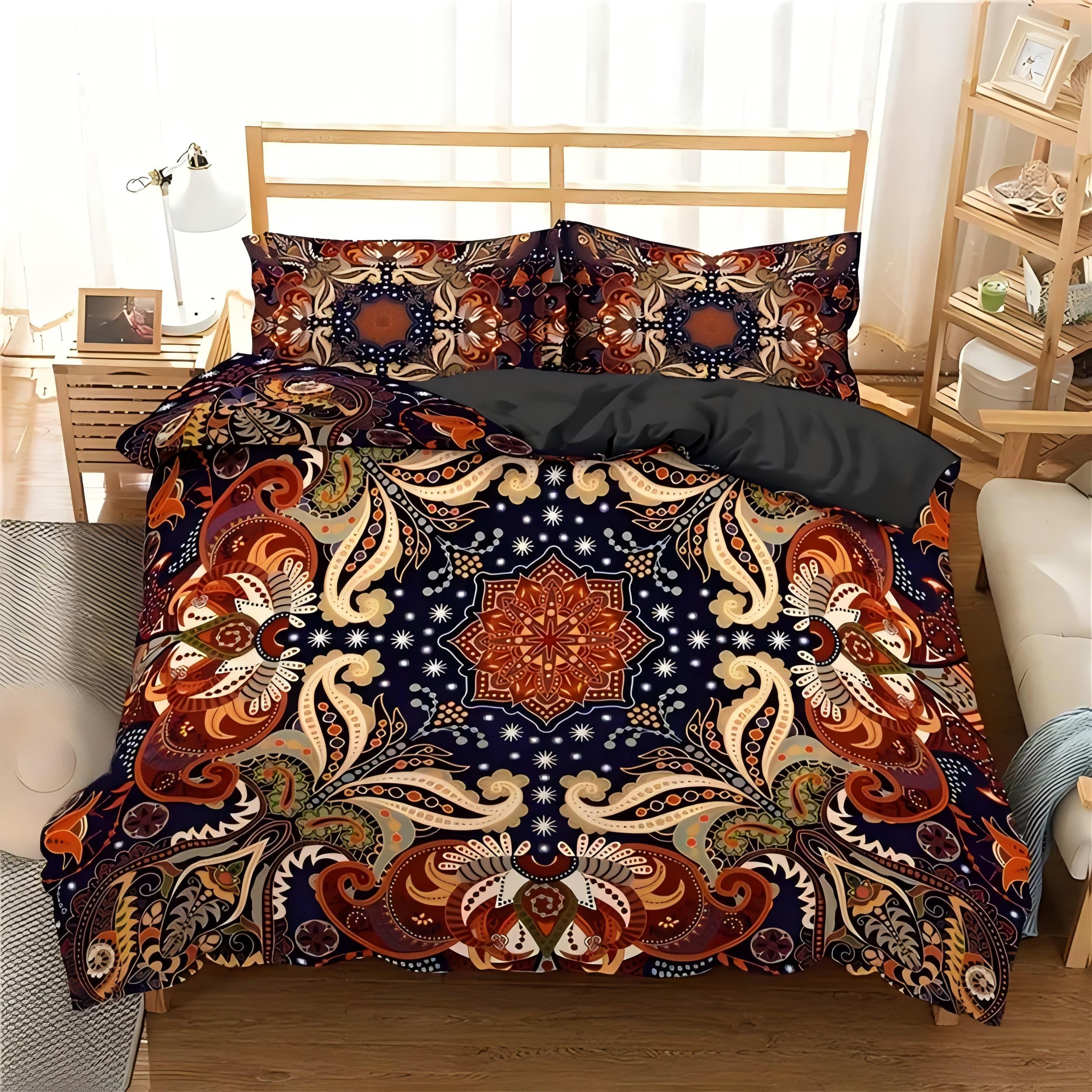 

Gold Mandala Flowers 3D Print Duvet Cover Set Bohemian Style Double For Adults Queen King Size Bedding Set With Pillowcase EU single(135x200cm)