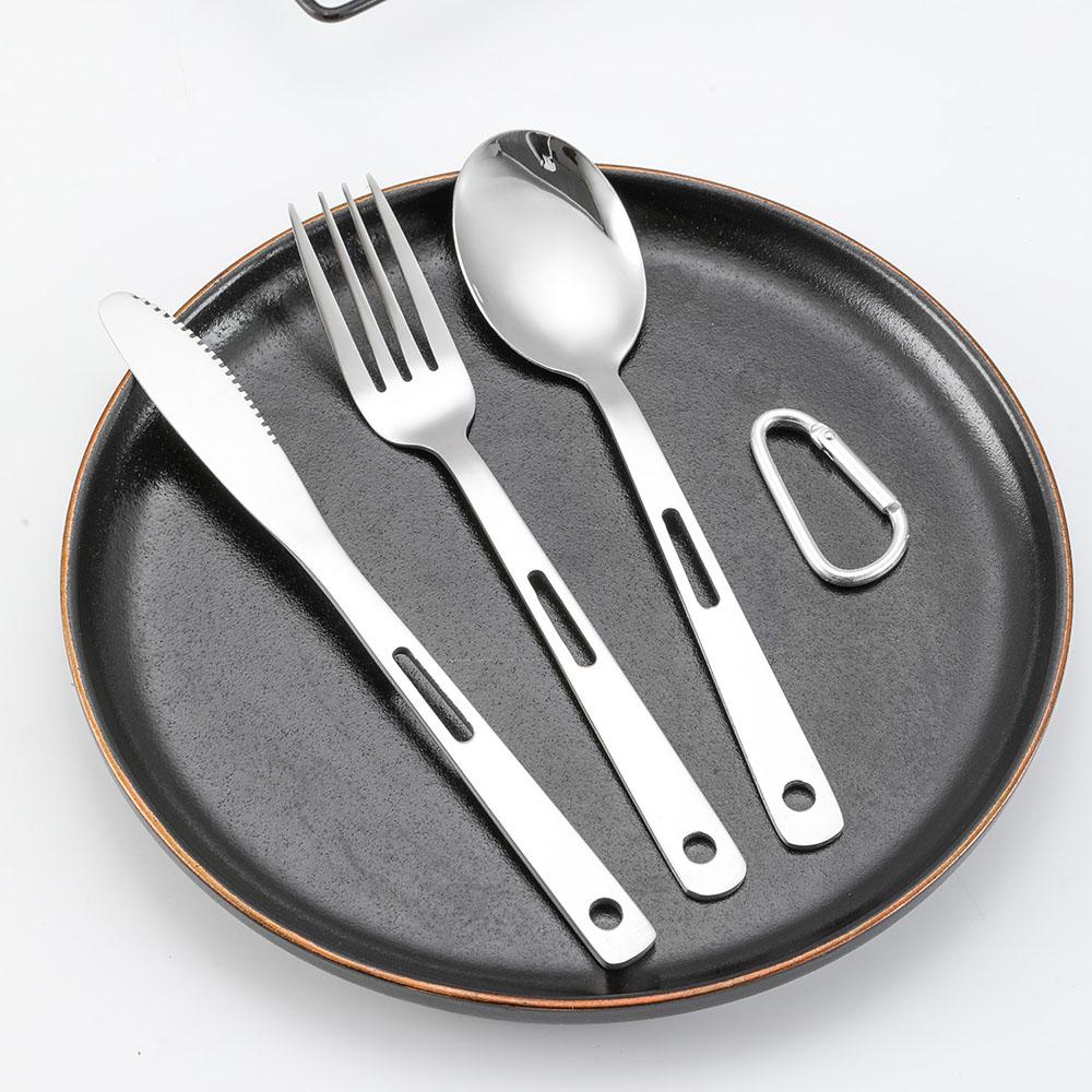 Jaswehome 3pcs Portable Camping Utensils Stainless Steel  Steak Knife Dinner Spoon Food Fork Outdoor Tableware Set  Kitchenware