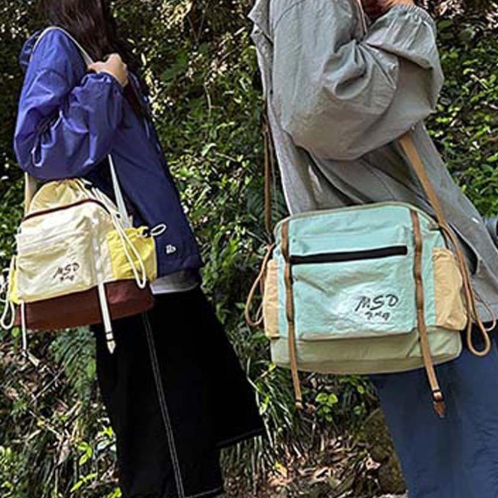 Portable Outdoor Nylon Shoulder Pouch Embroidery Drawstring Bucket Cloth Bag  Hiking