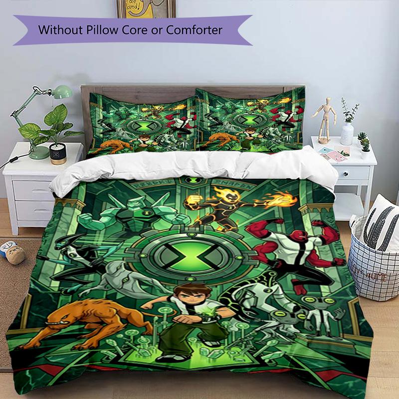 3-teiliges Bettbezug-Set (1 * Bettbezug + 2 * Kissenbezug, ohne Kern), Ben 10 Cartoon-Aufdruck Bettwäsche-Set, Schlafzimmer-Dekoration, Ganzjahres, Geburtstagsgeschenk