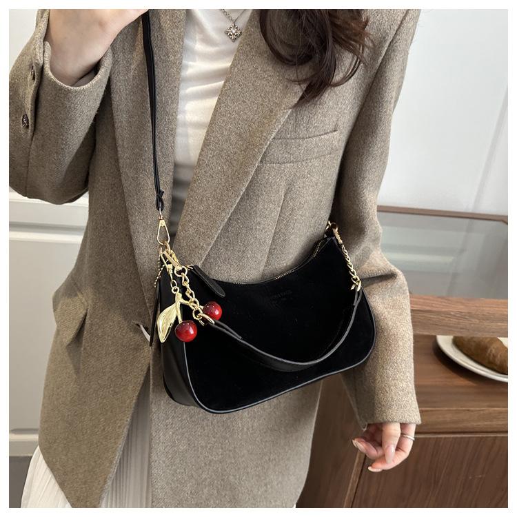 Faux Suede Crescent Moon Bag For Women, Minimalist Shoulder Crossbody Purse, Casual Single Strap Handbag