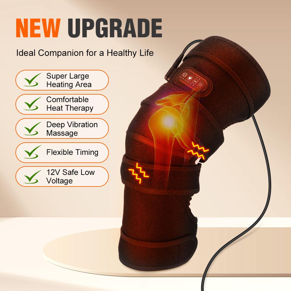 Extra-Large Heated Vibration Knee Pad Knee Massager 4 Motor Vibration Massage 3 Speed Heating 12V Direct Plug Power Supply