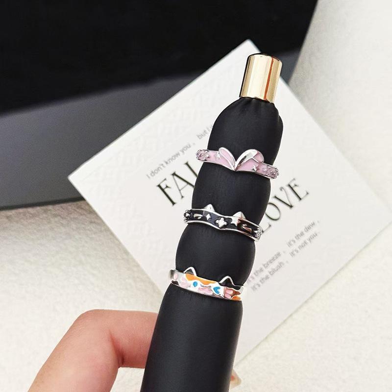 Cartoon Childlike Fun Graffiti Enamel Dripping Open Ring Stacking Wearing Pair Ring Girlfriend Niche High-End Ring Woman