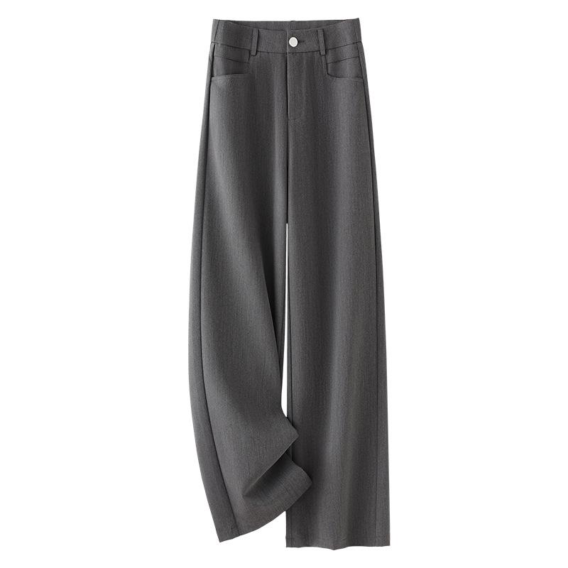 

Women s Gray Wide-Leg High-Waisted Loose Fit Trousers for Spring and Autumn M