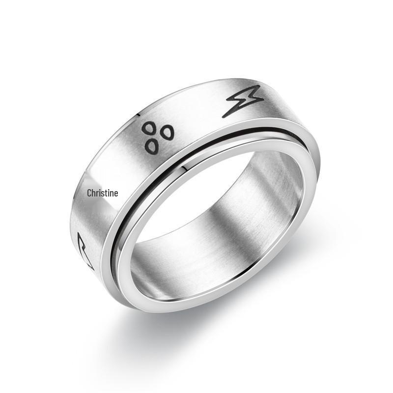 European & American Titanium Steel Moon & Star Rotating Couple Ring Set