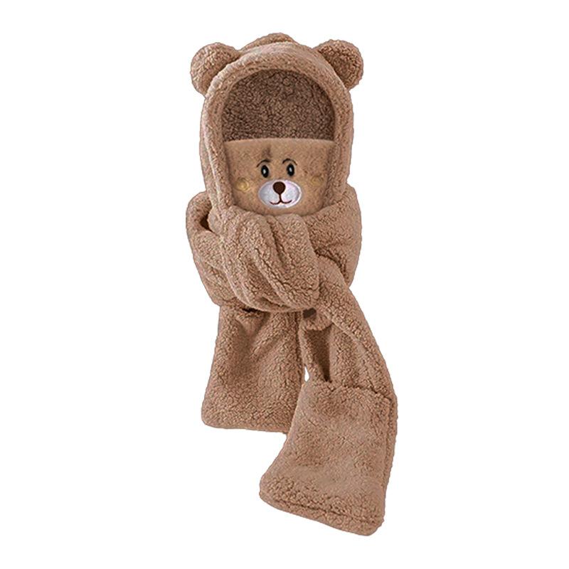 Winter fashion bear four-piece set cute thickened warm cold autumn and winter scarf one-piece trend popular hat woman