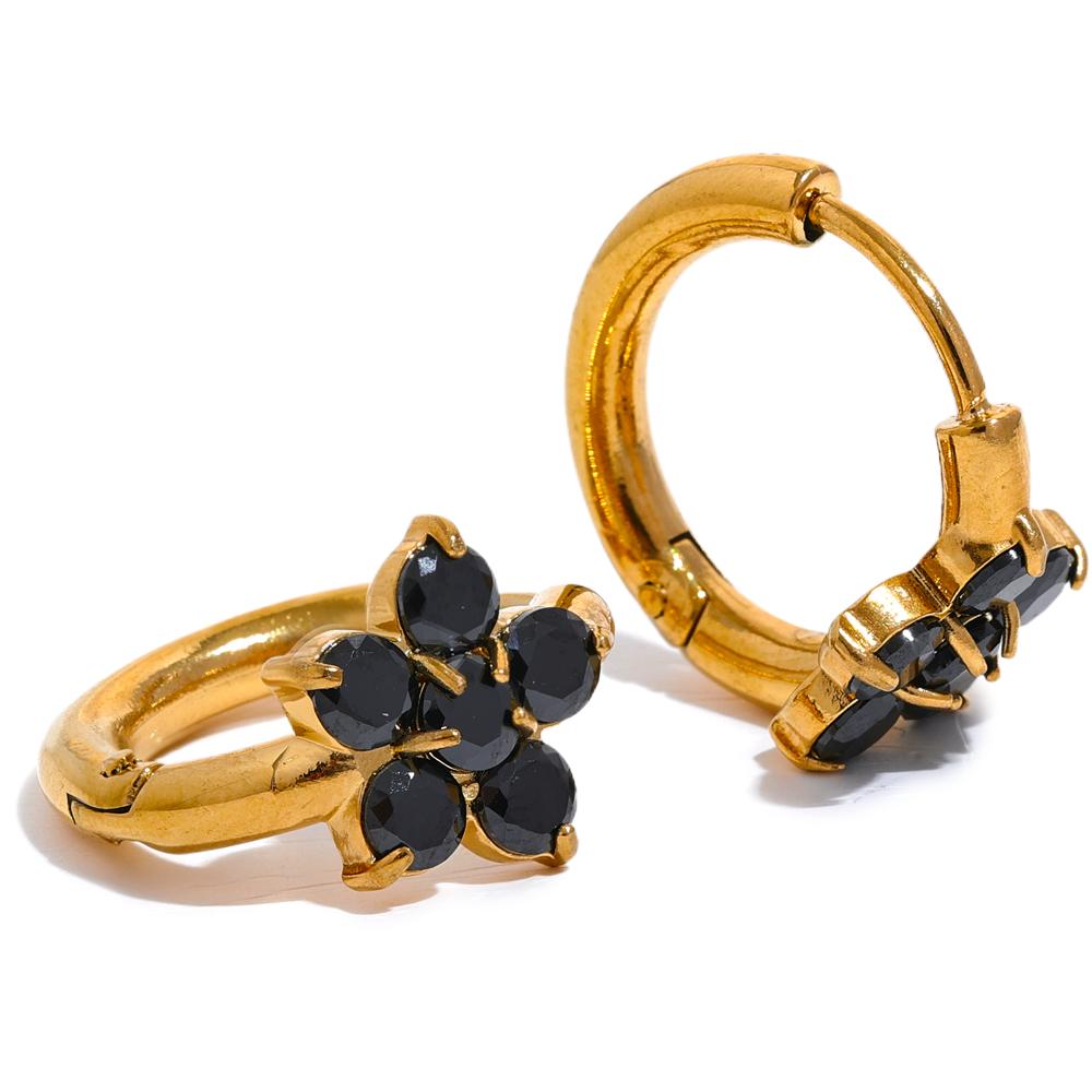 Yhpup Exquisite Cubic Zirconia Stainless Steel Flower Golden Small Daily Hoop Earrings Trendy Women Sweet Jewelry High Quality