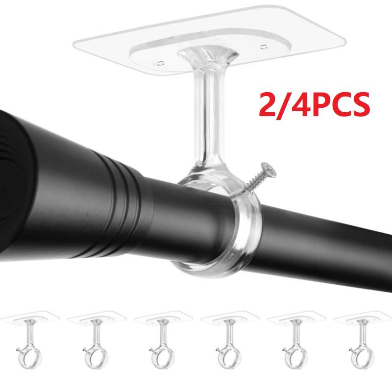 2/4Pcs Heavy-Adhesive Ceiling Curtain Rod Brackets - No Drilling Installation, Adjustable Height, 1.2Inch Diameter Rod Holders