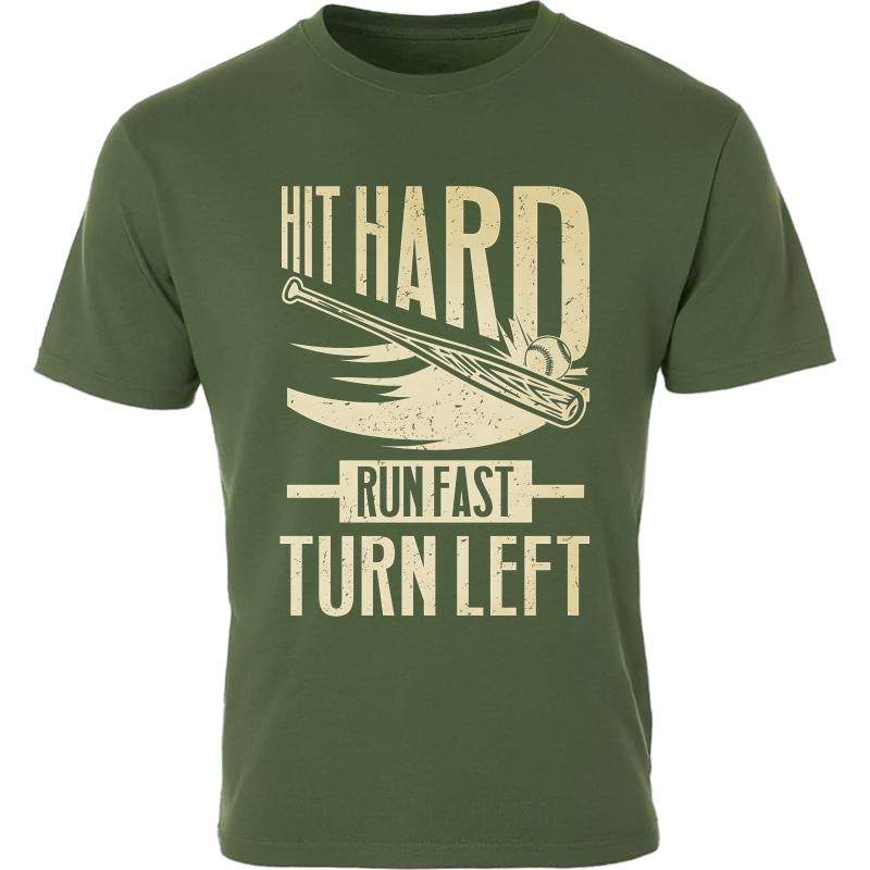 T Shirt Men Casual Round Neck Tee Big Size Summer For Men Tshirt Hit Hard Run Fast Turn Left Short Sleeve Soft Round Neck Tees